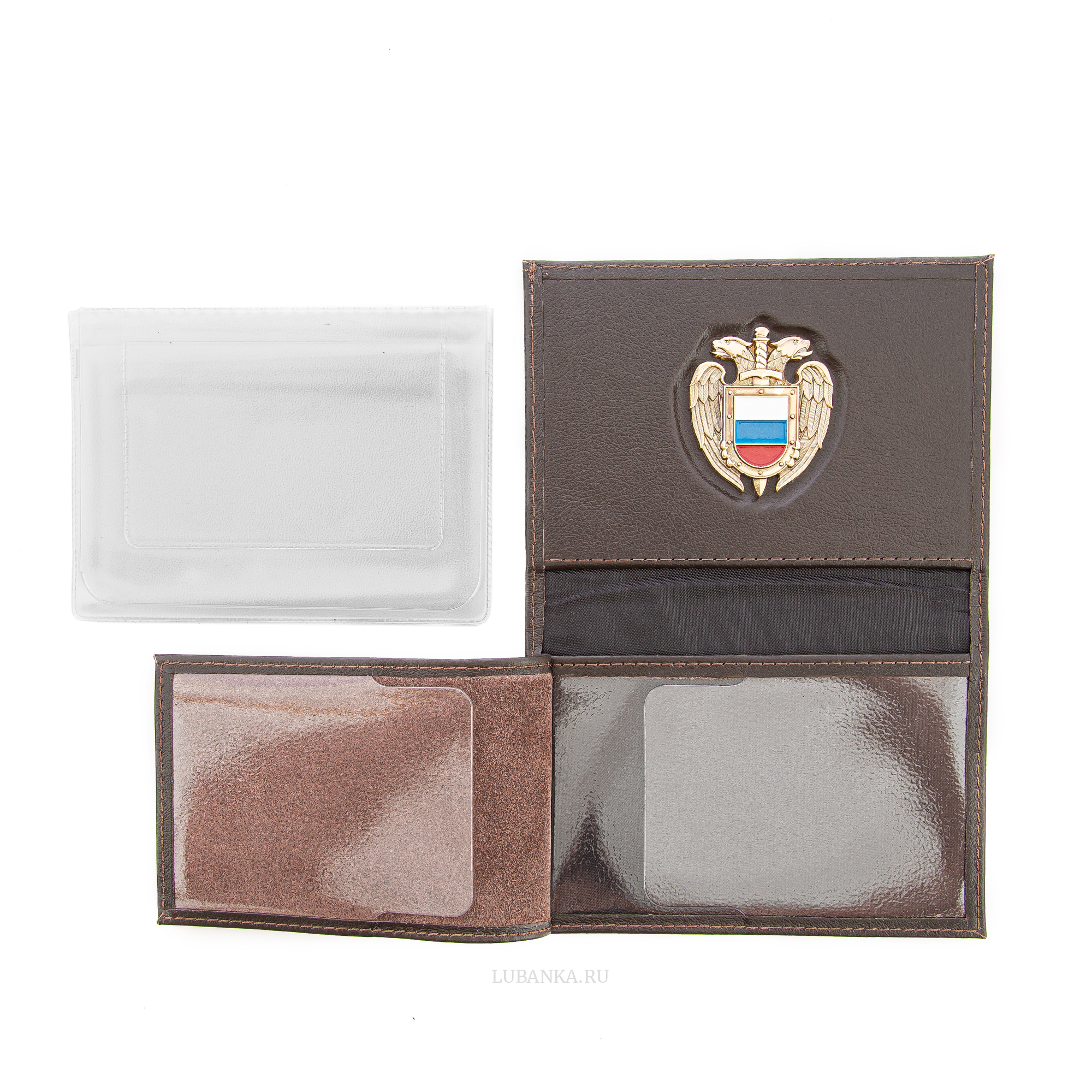 Обложка для автодокументов и удостоверения ФСО с жетоном коричневая