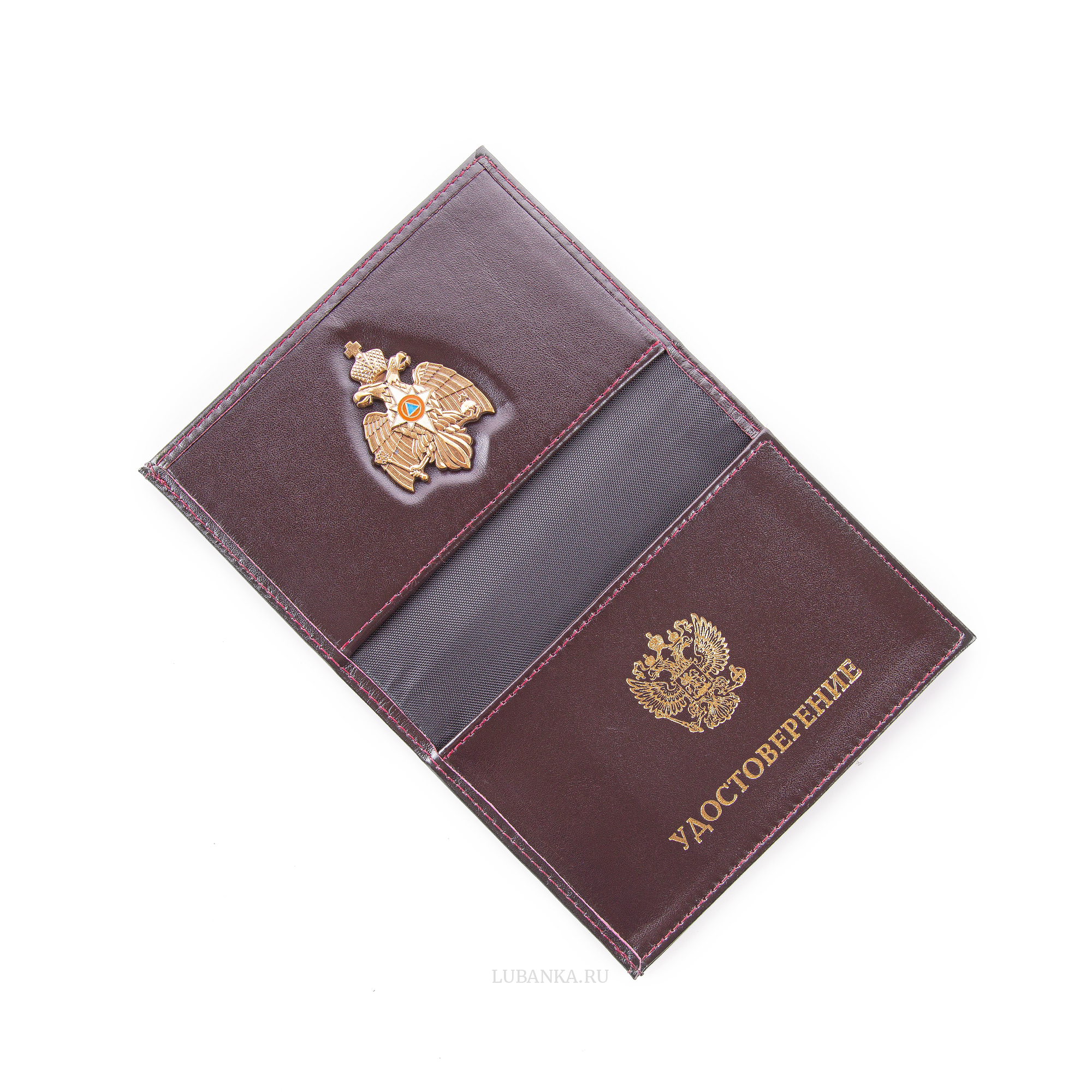 Обложка для автодокументов и удостоверения МЧС с жетоном бордовая