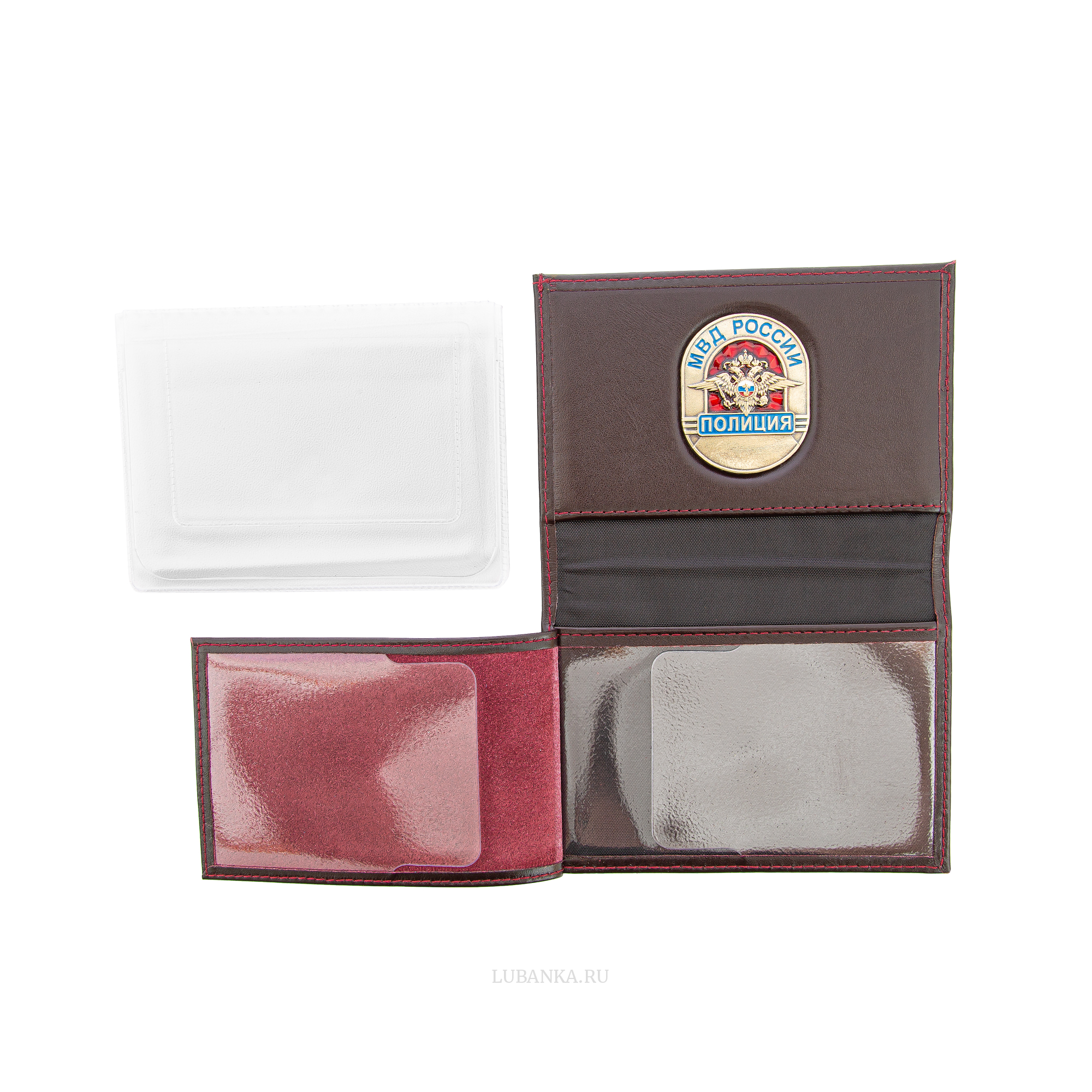 Обложка для автодокументов и удостоверения Полиция с жетоном бордовая